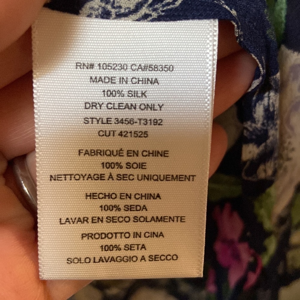 NWT Sz XS Joie Navy Fuchsia & Green Floral Print 100% Silk Gathered Neckline - Picture 6 of 6